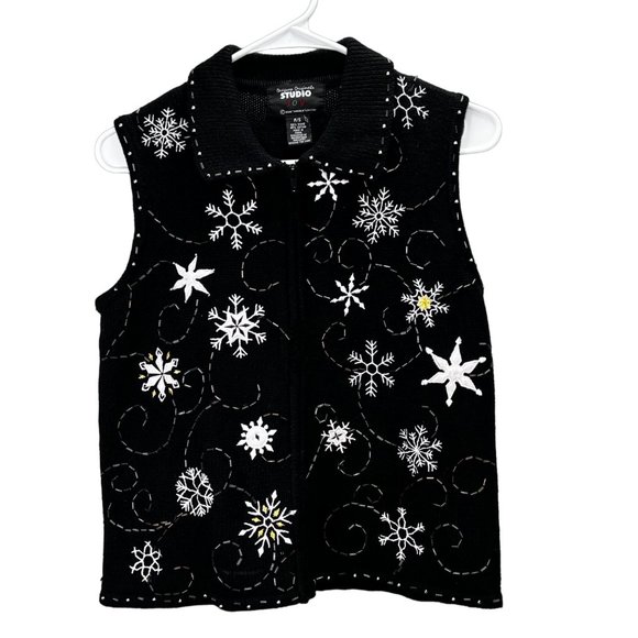 Designers Originals Studio Joy Christmas Snowflake Sweater PS Zip Cardigan Vest - Picture 1 of 5